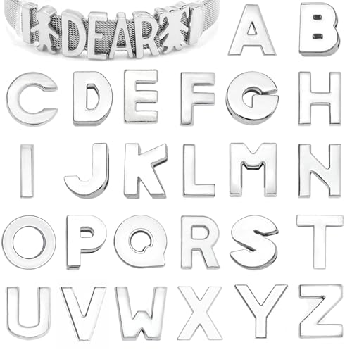 Stino Metall-Buchstaben-Perlen-Set, 52-teilig, Schiebe-Alphabet für Armband, Halskette, DIY-Schmuckherstellung, Silber (Silber-Buchstabe) von stino