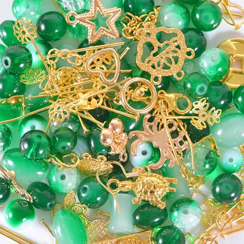 Stino Zufälliges Glasperlen-Set zur Schmuckherstellung, runde Kristallglasperlen für Armbandherstellung, 6–10 mm, 120 g, Dunkelgrün Stino Zufälliges Glasperlen-Set zur Schmuckherstellung, runde Kristallglasperlen für Armbandherstellung, 6–10 mm, 120 g, Dunkelgrün von stino