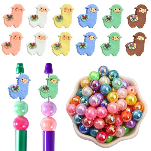 stino Acrylperlen für Stifte, 16 mm, 52 Stück, Silikon-Alpaka-Perlen für Perlenstifte, große Kugelschreiber-Perlen für DIY-Stifte, Schlüsselanhänger, Basteln (Alpaka-Farbe) von stino