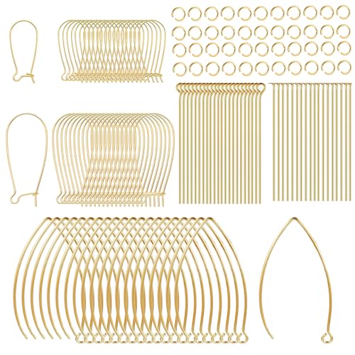 stino Ohrringhaken aus Edelstahl für Schmuckherstellung, hypoallergene Ohrring-Zubehör, Silber- und Gold-Ohrringpfosten (V- und U-Haken, goldfarben, 220 Stück), 220 Stück von stino