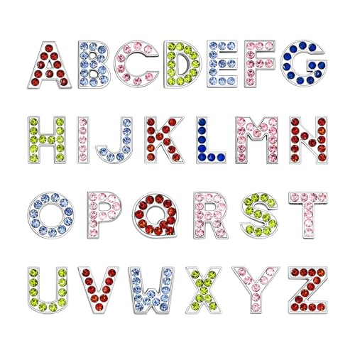 stino Strass-Buchstaben-Charm-Set für Junk-Hüllen, 52 Stück, Schiebe-Alphabet-Perlen für Handyhüllen, Armbänder, DIY-Schmuckherstellung, Silber, 0.4 Inches Per Letter Charm, Metall Strassstein, Ohne von stino