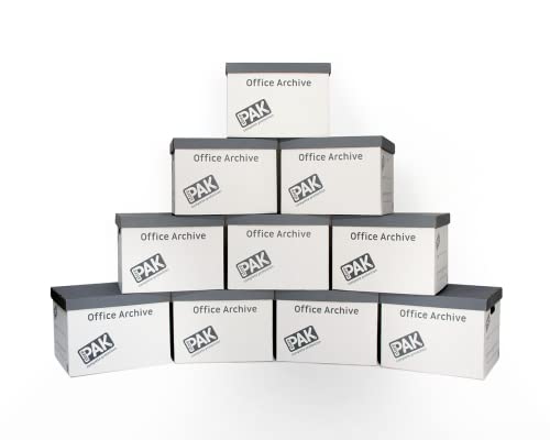 StorePAK Archiv-/Aufbewahrungsboxen aus Karton mit Deckel, 10 Stück, Weiß/Grau von StorePAK