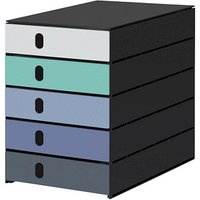 styro Schubladenbox styroval pro Emotions Gletscher  weiß, grün, blau, grau 14-8000.GL, DIN C4 mit 5 Schubladen von styro