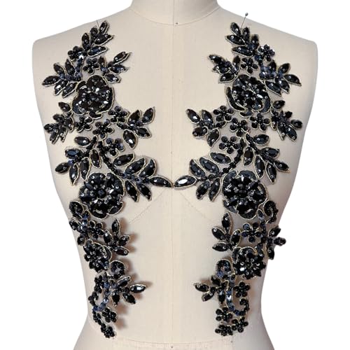 1 Paar Strass-Spitzenapplikation, Zubehör, Handnähen, Glasperlen, Steine, Zierflicken für DIY-Mädchen, Hochzeitskleid, Dekorationen (schwarz + gold) von succi shan