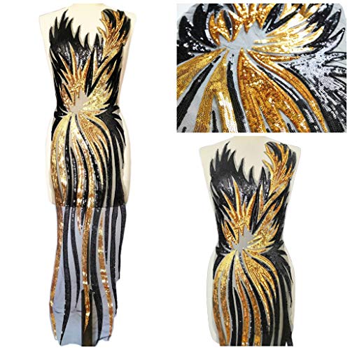 Afrikanische Pailletten, lange Applikationen, bestickt, nigerianische Spitze, Stoff, französischer Tüll für Damen, Abendkleidung, Ballkleider (Schwarz und Gold, 1 Stück (30 x 130 cm) von succi shan