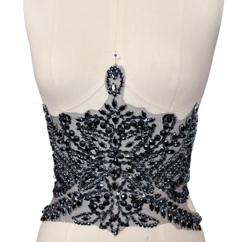 Handgefertigte Perlen Taille Dekoration Patches Abnehmbare Strass Applikationen für Kleidung, Gürtel, DIY Kostüm Zubehör (Schwarz) von succi shan