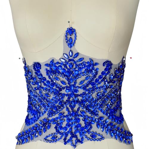 Handgefertigte Perlen Taille Dekoration Patches Abnehmbare Strass Applikationen für Kleidung Gürtel DIY Kostüm Zubehör (Blau) von succi shan