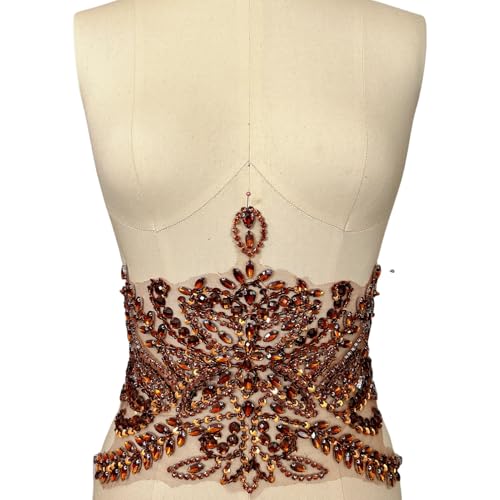 Handgefertigte Perlen Taille Dekoration Patches Abnehmbare Strass Applikationen für Kleidung Gürtel DIY Kostüm Zubehör (Braun) von succi shan
