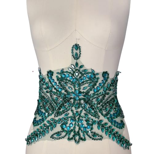Handgefertigte Perlen Taille Dekoration Patches Abnehmbare Strass Applikationen für Kleidung Gürtel DIY Kostüm Zubehör (Deep Green) von succi shan