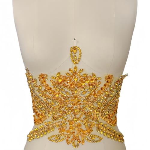 Handgefertigte Perlen Taille Dekoration Patches Abnehmbare Strass Applikationen für Kleidung Gürtel DIY Kostüm Zubehör (Gold) von succi shan