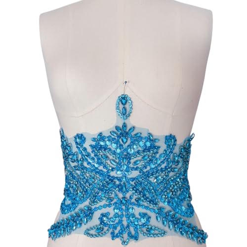 Handgefertigte Perlen Taille Dekoration Patches Abnehmbare Strass Applikationen für Kleidung Gürtel DIY Kostüm Zubehör (Hellblau) von succi shan