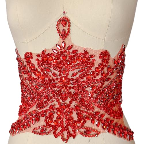 Handgefertigte Perlen Taille Dekoration Patches Abnehmbare Strass Applikationen für Kleidung Gürtel DIY Kostüm Zubehör (Rot) von succi shan