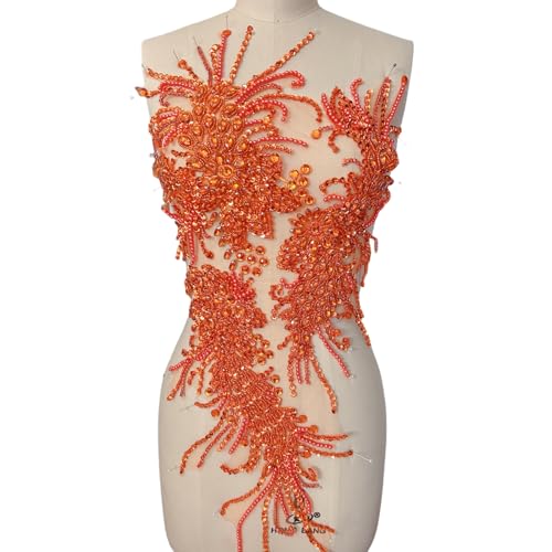 Handgefertigte Strass-Applikation mit Spitze, Miederapplikation, Nähen, Glasperlen, Pailletten, Kristallbesatz, Zubehör für Kleider, Kleidung, 30,5 x 66 cm, Orange Handgefertigte Strass-Applikation mit Spitze, Miederapplikation, Nähen, Glasperlen, Pailletten, Kristallbesatz, Zubehör für Kleider, Kleidung, 30,5 x 66 cm, Orange von succi shan