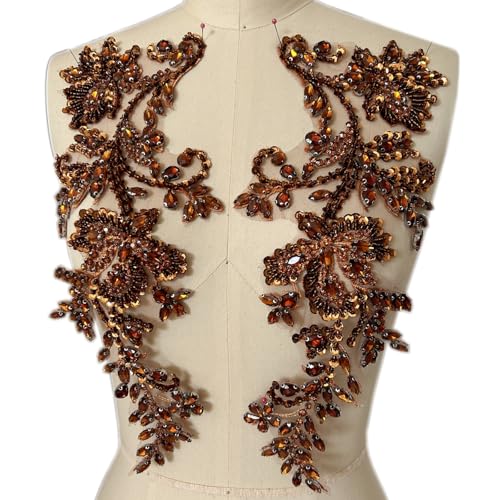 Handgefertigte Strass-Applikationen zum Aufnähen, Kristall-Spitzenaufnäher, 1 Paar für DIY-Kleidung, Hochzeitskleid, mehrfarbig, Kostümdekoration (braun) von succi shan