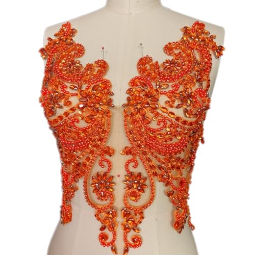 Handgefertigte Strass-Applikationen zum Aufnähen auf Glasperlen, Miederbesatz, Zubehör für Kleider, Kleidung (orange) von succi shan