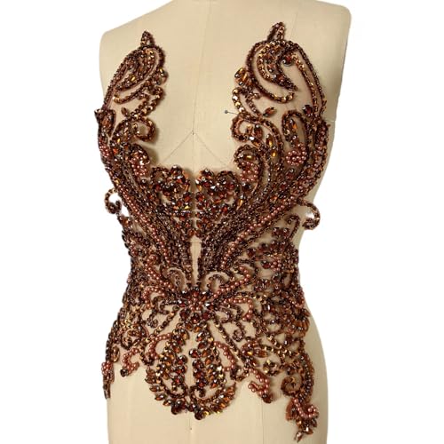 Strass-Applikation, handgefertigt, glitzernde Kristalle, Mieder, Diamant-Patch für Ballkleider, Hochzeitskleid (braun) von succi shan