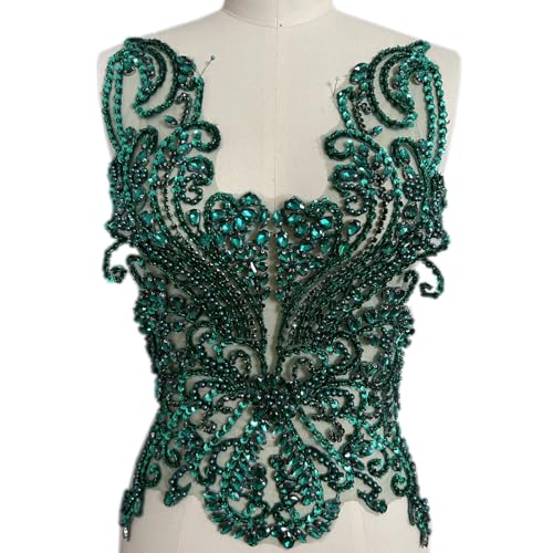 Strass-Applikation, handgefertigt, glitzernde Kristalle, Mieder, Diamant-Patch für Ballkleider, Hochzeitskleid (dunkelgrün) von succi shan