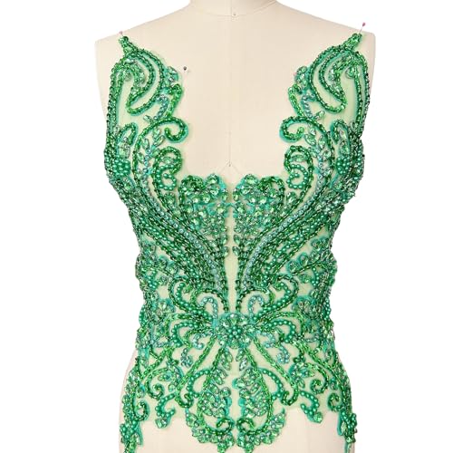 Strass-Applikation, handgefertigt, glitzernde Kristalle, Mieder, Diamant-Patch für Ballkleider, Hochzeitskleid (grün) von succi shan