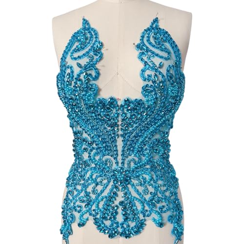 Strass-Applikation, handgefertigt, glitzernde Kristalle, Mieder, Diamant-Patch für Ballkleider, Hochzeitskleid (hellblau) von succi shan