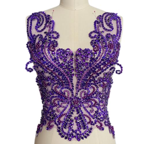 Strass-Applikation, handgefertigt, glitzernde Kristalle, Mieder, Diamant-Patch für Ballkleider, Hochzeitskleid (lila) von succi shan