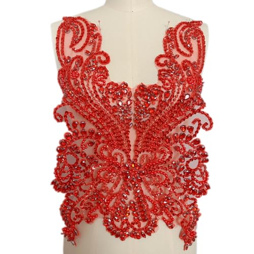 Strass-Applikation, handgefertigt, glitzernde Kristalle, Mieder, Diamant-Patch für Ballkleider, Hochzeitskleid (rot) von succi shan