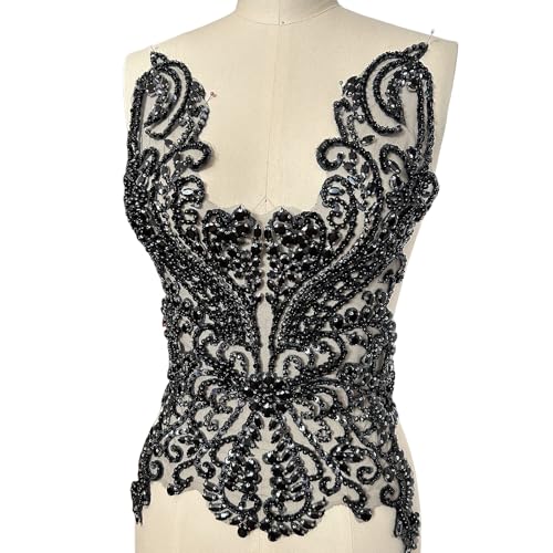 Strass-Applikation, handgefertigt, glitzernde Kristalle, Mieder, Diamant-Patch für Ballkleider, Hochzeitskleid (schwarz) von succi shan