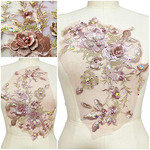 Strass Perle 3D Stickerei Spitze Applikation Motiv Nähen von Futter Stoff Bluse Spitze Patches Hochzeitskleid Zubehör (Farbe D) von succi shan