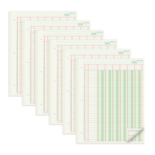 suituts 300 Blatt Säulenanalyseblöcke, 6 Spalten, Buchhaltungspapier, 21,6 x 27,9 cm, Buchhaltung, Buchhaltung, 3-Locher, Grün (6 Stück, 50 Blatt/Packung) von suituts