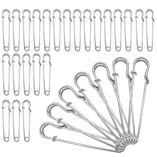 Suiwotin 30 große Sicherheitsnadeln, 7,6 cm Deckennadeln, robuste Sicherheitsnadeln für Kleidung, Leder, Leinwand, Schals, Röcke, Kilts (Silber) von suiwotin