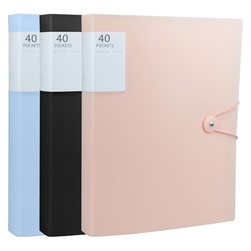 3Pcs A4 Sichtbuch A4 mit Klarsichthüllen, 120 Taschen Dokumentenmappe Präsentationsbuch Projektordner für Broschüren Berichte Zertifikate Schulordner (Schwarz Blau Rosa) von sukevitor