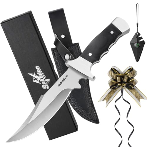 sukudon Jagdmesser,Outdoor Messer Survival mit Holster Messerschärfer mit Kompass，Bushcraft Messer set für Outdoor Jagd Wandern，Camping Survival Messer von sukudon