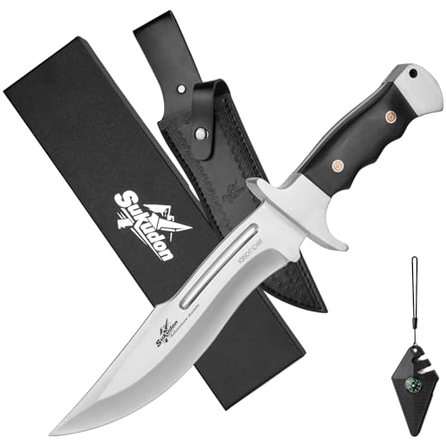 sukudon Outdoor Messer, Jagdmesser,Großes Survival Messer mit Holster Messerschärfer mit Kompass，Bushcraft Messer set für Outdoor Jagd Wandern，Camping Survival Messer von sukudon