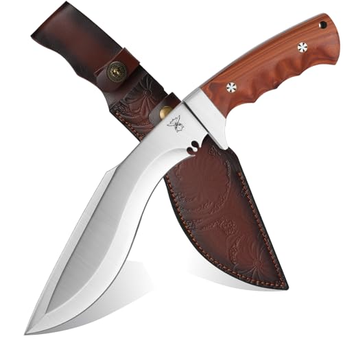 sukudon Survival Messer Feststehende Klinge Scharfes Gürtelmesser mit Lederscheide, Camping Messer Outdoor Geschenk für Mann und Sammlung von sukudon