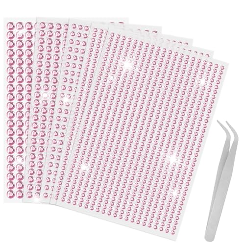 Sularpek 2542 Stück Glitzersteine Selbstklebend, 5 Blatt Strasssteine Selbstklebend, Strasssteine Rosa, Runde Glitzersteine für Gesichts, Nägel Deko Und Urlaubszubehör, mit 1 Pinzette (3/4/5/6mm) von sularpek