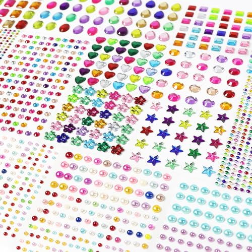 Sularpek Glitzersteine Selbstklebend, 2126 Stück Strasssteine Selbstklebend, Acryl Bunt Sticker Glitzer, Selbstklebende Glitzersteine für Make-up, DIY, Nagel, Grußkarten, Verschiedene Formen&Größen Sularpek Glitzersteine Selbstklebend, 2126 Stück Strasssteine Selbstklebend, Acryl Bunt Sticker Glitzer, Selbstklebende Glitzersteine für Make-up, DIY, Nagel, Grußkarten, Verschiedene Formen&Größen von sularpek