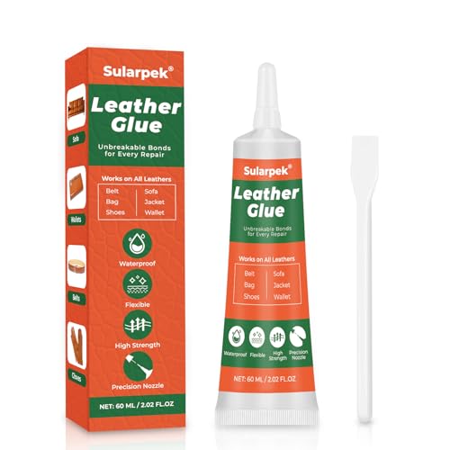 Sularpek 60 ML Lederkleber Extra Stark, Transparenter Kunstleder Kleber, Wasserfest Kleber Leder für Pu-Leder,Jacken,Geldbörsen, Gürtelund Schuhe, Lederrestaurierung und Verklebung von sularpek