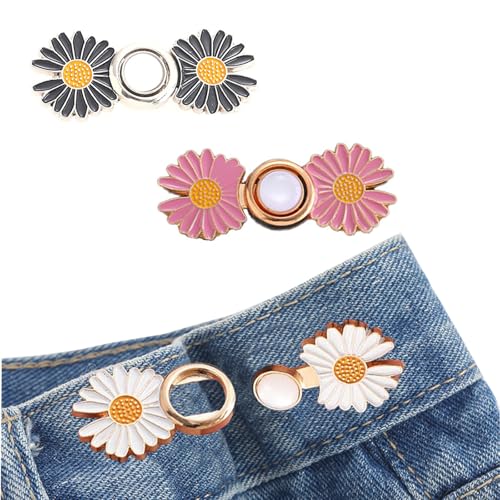 6 Stück Hosenknöpfen Versteller, Knöpfe Hosen Enger Machen,Hosenpin Hosenbund Enger Machen,Hosenpin Kein Nähen Jeansknöpfe Für Lockere Jeans, Daisy Blumenhosen, Bundknöpfe von sundrerfect
