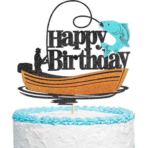 Fishing Cake Topper "Happy Birthday" – Angler Motiv Kuchendekoration für Jungen & Mädchen, Geburtstagsdeko mit Fischdesign, Outdoor-Party, Natur-Themenfest Fishing Cake Topper "Happy Birthday" – Angler Motiv Kuchendekoration für Jungen & Mädchen, Geburtstagsdeko mit Fischdesign, Outdoor-Party, Natur-Themenfest von sundrerfect