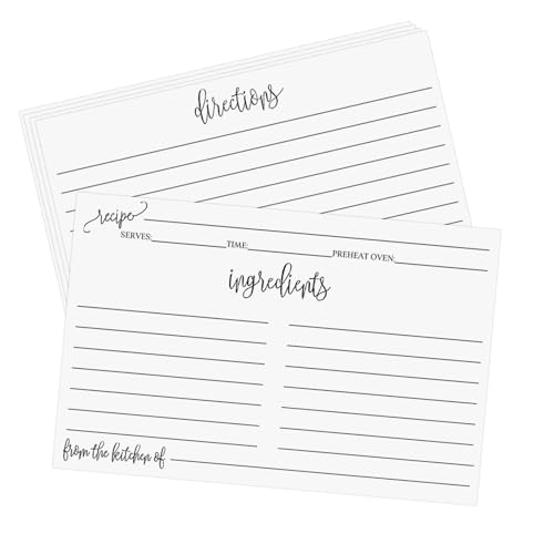 sunepany 50 Stück Rezeptkarten für Brautparty, Jäten, Einweihungsfeier, Küche, Weihnachtsgeschenke, doppelseitige Menükarten, weiß liniert, Karteikarten, blanko, Kartonpapier von sunepany