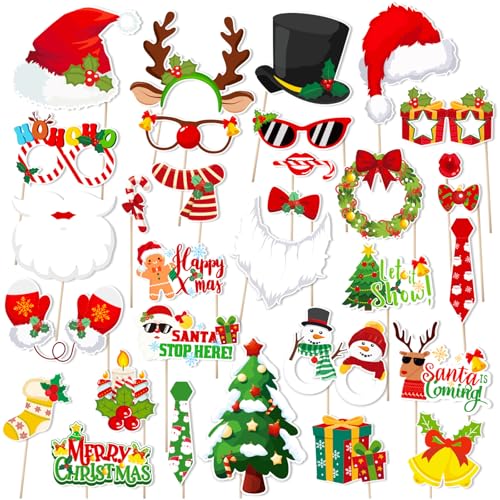 sunepany Lustiges Weihnachts-Fotoautomaten-Requisiten-Set, 30 Stück, Friendsmas, Papier, Weihnachtsfeier, Spiele, Ideen, Dekorationen, Zubehör für Erwachsene, Familie, Bilder-Selfie-Requisiten für sunepany Lustiges Weihnachts-Fotoautomaten-Requisiten-Set, 30 Stück, Friendsmas, Papier, Weihnachtsfeier, Spiele, Ideen, Dekorationen, Zubehör für Erwachsene, Familie, Bilder-Selfie-Requisiten für von sunepany