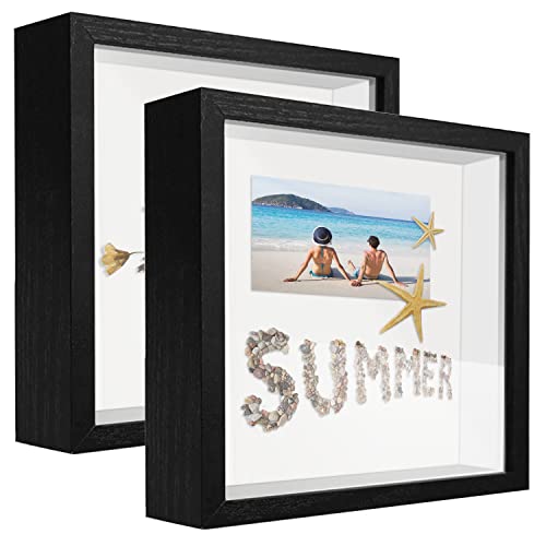 sunmeg 2Pcs 3D Bilderrahmen zum Befüllen 25 x 25cm Bilderrahmen Tief 3D Objektrahmen Hölzern bis 3cm, 3D Rahmen für Objekte, Blumen, Hochzeitsstrauß oder Erinnerungsstücke von sunmeg