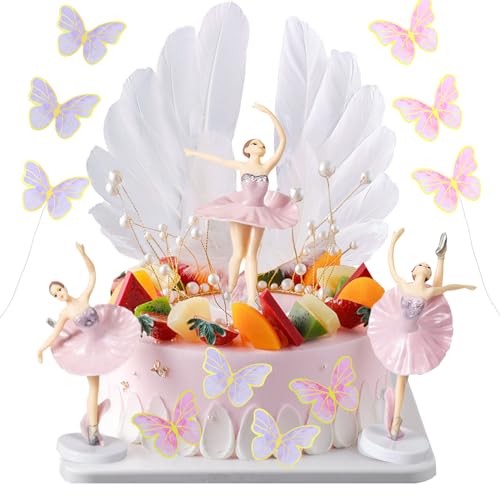 Ballerina Tortendeko Dekoration,sunnilly 27 Set, Ballerina-Kuchenaufsatz, Schmetterling Skuchen Dekoration,Schmetterlinge Tortendeko,Weihnachten,Party,Krone,Engelsflügel,Geburtstagstorten (Rosa) von sunnilly