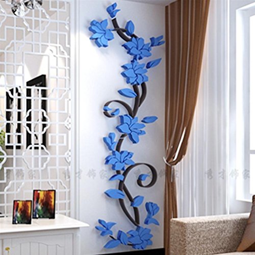 sunnymi Acryl Wandaufkleber Mit 3D Spiegel Kristall Baum Blumen 24 * 80cm Wall Sticker Für Wohnzimmer Mädchen Kinderzimmer Wandtattoo Aufkleber (Blau) von sunnymi