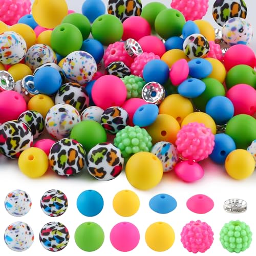 Sunrony 118 Stück gemischte Silikon-Perlen in Blau, Gelb, Grün, Acryl-Strass, Abstandshalter, Druck, Silikonperlen für Schlüsselanhänger und Halsketten, Armbänder, Großpackung 12 mm, 15 mm Sunrony 118 Stück gemischte Silikon-Perlen in Blau, Gelb, Grün, Acryl-Strass, Abstandshalter, Druck, Silikonperlen für Schlüsselanhänger und Halsketten, Armbänder, Großpackung 12 mm, 15 mm von sunrony