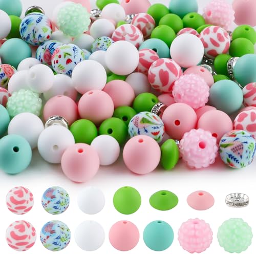 Sunrony 118 Stück gemischte rosa weiß grün Acryl Strass Abstandshalter Druck Silikonperlen für Schlüsselanhänger und Halskette Armband, Bulk 12 mm 15 mm Silikonperlen für Stifte Handwerk Sunrony 118 Stück gemischte rosa weiß grün Acryl Strass Abstandshalter Druck Silikonperlen für Schlüsselanhänger und Halskette Armband, Bulk 12 mm 15 mm Silikonperlen für Stifte Handwerk von sunrony