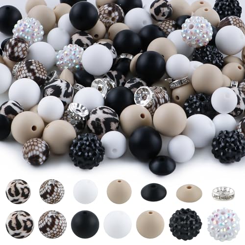 Sunrony 118 Stück gemischte schwarz-weiße Hafer-Acryl-Strass-Abstandshalter-Druck-Silikonperlen für Schlüsselanhängerherstellung und Halsketten-Armband, Großpackung 12 mm, 15 mm, Silikonperlen für Sunrony 118 Stück gemischte schwarz-weiße Hafer-Acryl-Strass-Abstandshalter-Druck-Silikonperlen für Schlüsselanhängerherstellung und Halsketten-Armband, Großpackung 12 mm, 15 mm, Silikonperlen für von sunrony
