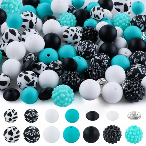 Sunrony 118 Stück gemischte türkisfarbene, schwarz-weiße Acryl-Strass-Abstandshalter-Druck-Silikonperlen für Schlüsselanhängerherstellung und Halsketten-Armband, Großpackung 12 mm, 15 mm Sunrony 118 Stück gemischte türkisfarbene, schwarz-weiße Acryl-Strass-Abstandshalter-Druck-Silikonperlen für Schlüsselanhängerherstellung und Halsketten-Armband, Großpackung 12 mm, 15 mm von sunrony