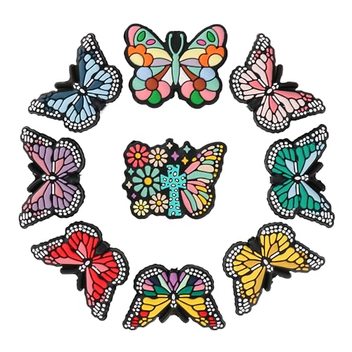 Sunrony 20 x Schmetterlings-Perlen aus Silikon, buntes Muster, Schmetterlings-Perlen für Schlüsselanhänger, Stifte und Bastelarbeiten von sunrony
