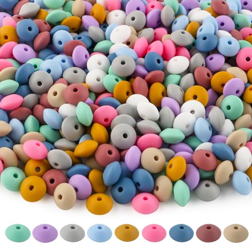 Sunrony Silikon-Linsenperlen für Schlüsselanhängerherstellung, gemischte Farben, 12 mm, Silikon-Abakus-Abstandshalter für Halsketten, Armbänder, Stifte (Schönheitslinse) von sunrony