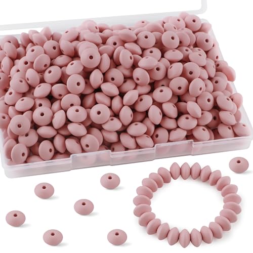 Sunrony Silikon-Linsenperlen für Schlüsselanhängerherstellung, 12 mm, Silikon-Abakus-Abstandshalter für Halsketten, Armbänder, Stifte (Rouge), 200 Stück von sunrony